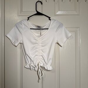 Julia Elegant White Ruched Short Sleeve Top